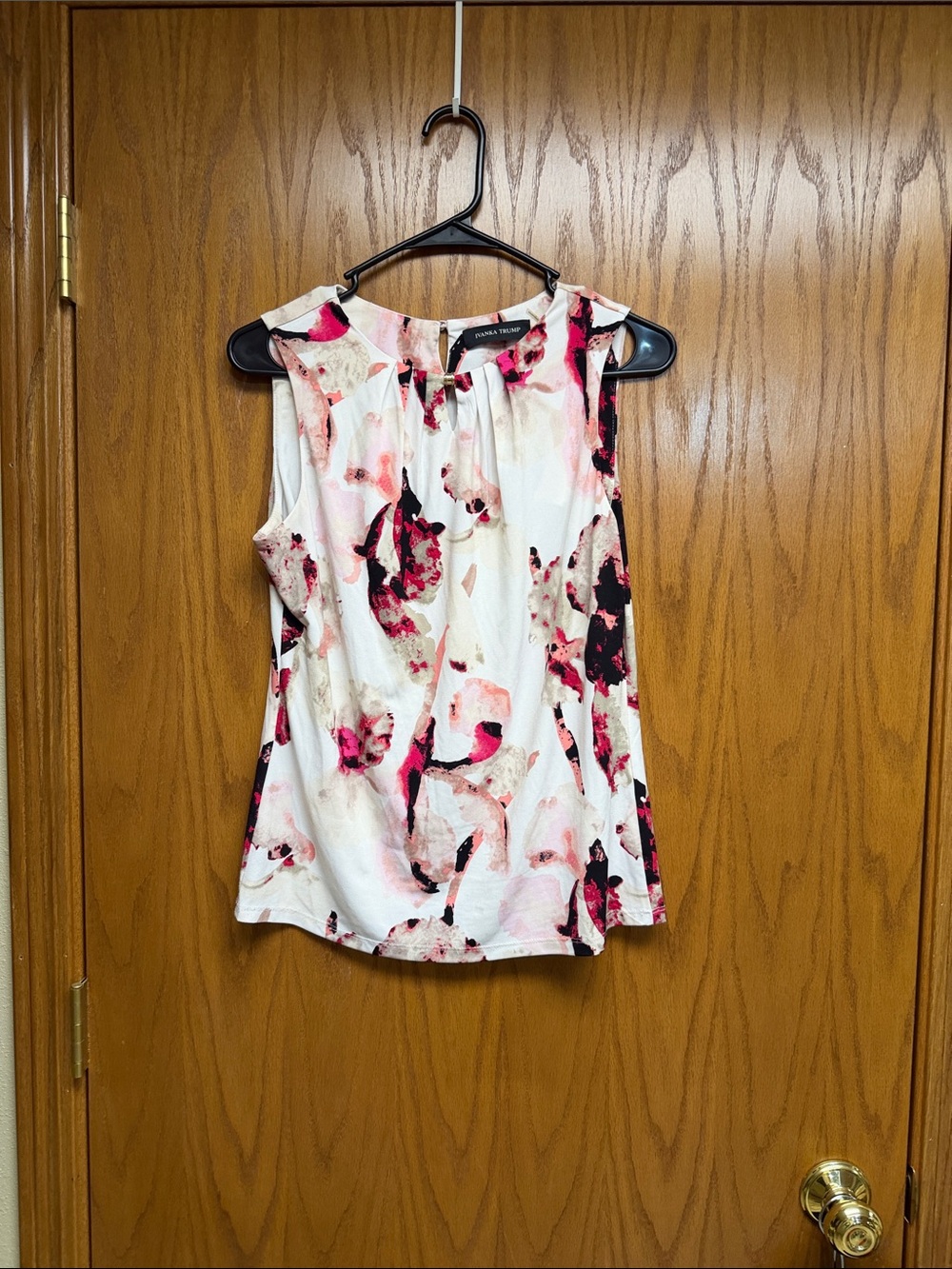 Pleione White Shell Top with Pink & Black Abstract Floral Print